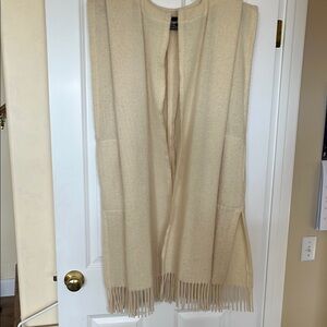 Cream Sleeveless Fringe Cardigan